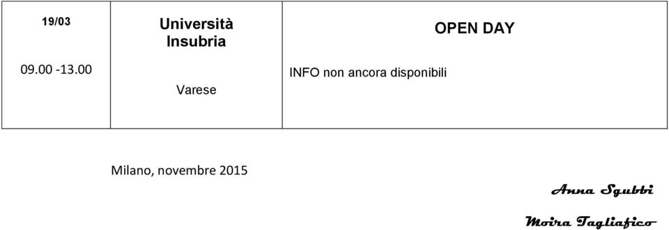 ancora disponibili OPEN DAY