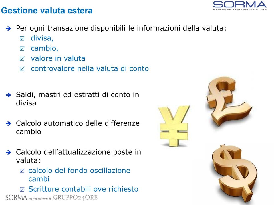 estratti di conto in divisa Calcolo automatico delle differenze cambio Calcolo dell