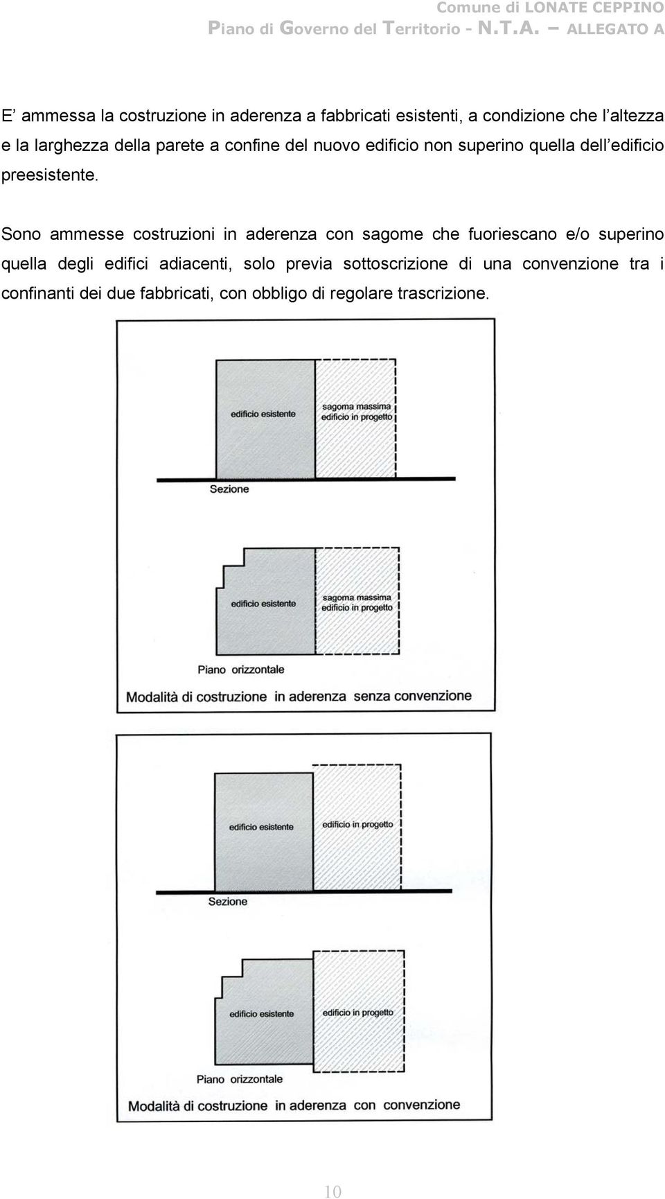 Sono ammesse costruzioni in aderenza con sagome che fuoriescano e/o superino quella degli edifici