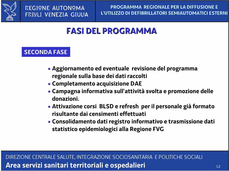 Attivazione corsi BLSD e refresh per il personale già formato risultante dai censimenti effettuati Consolidamento