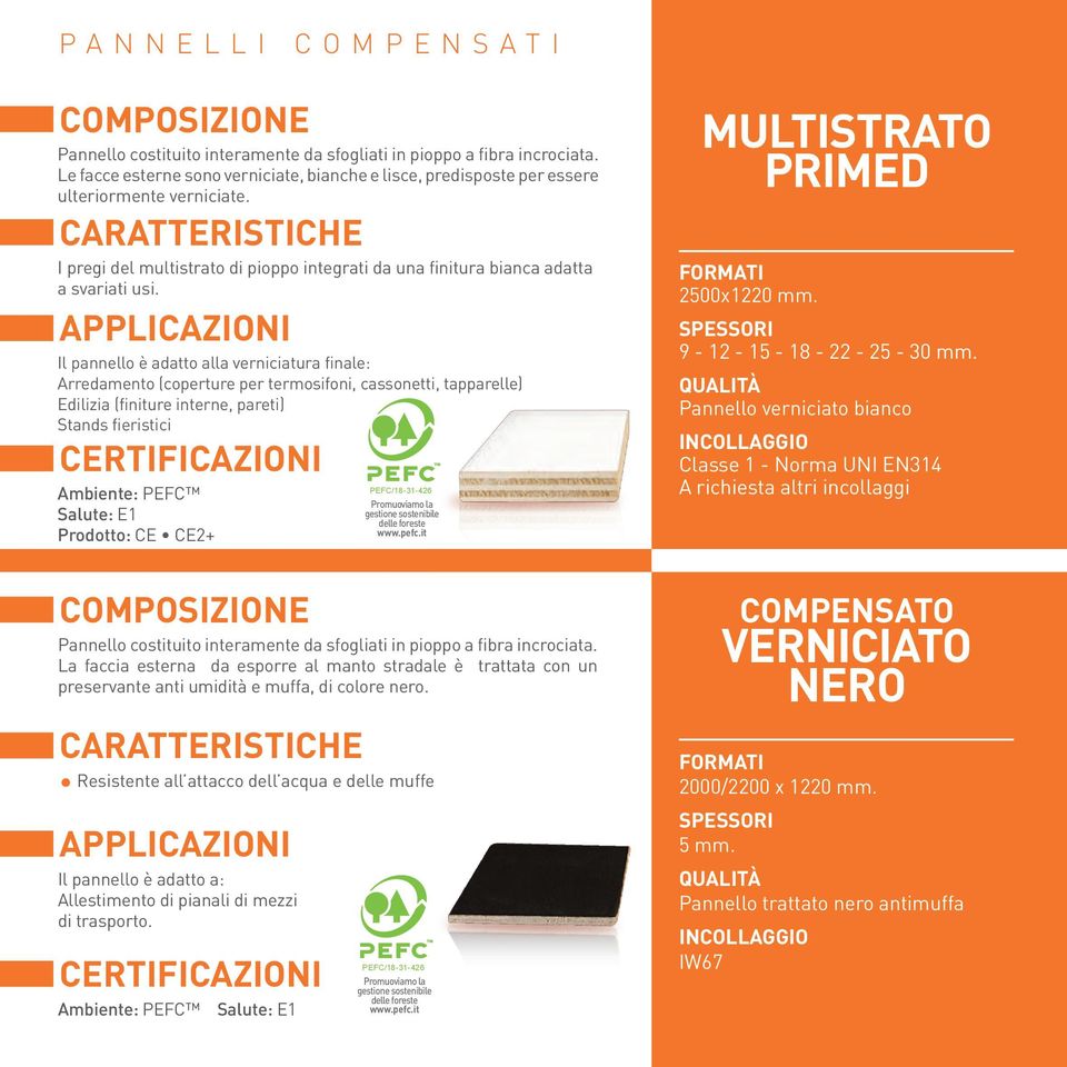 Il pannello è adatto alla verniciatura finale: Arredamento (coperture per termosifoni, cassonetti, tapparelle) Edilizia (finiture interne, pareti) Stands fieristici Ambiente: PEFC Salute: E1