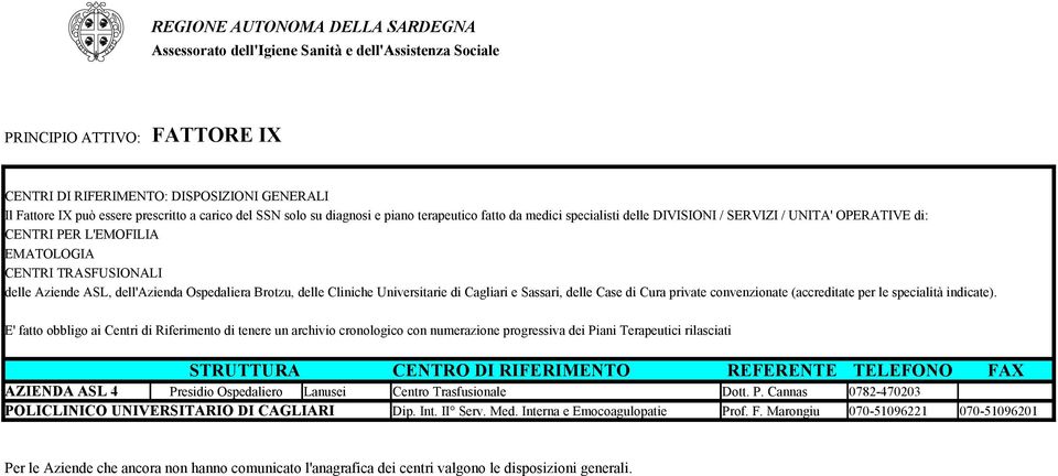 Universitarie di Cagliari e Sassari, delle Case di Cura private convenzionate (accreditate per le specialità indicate).