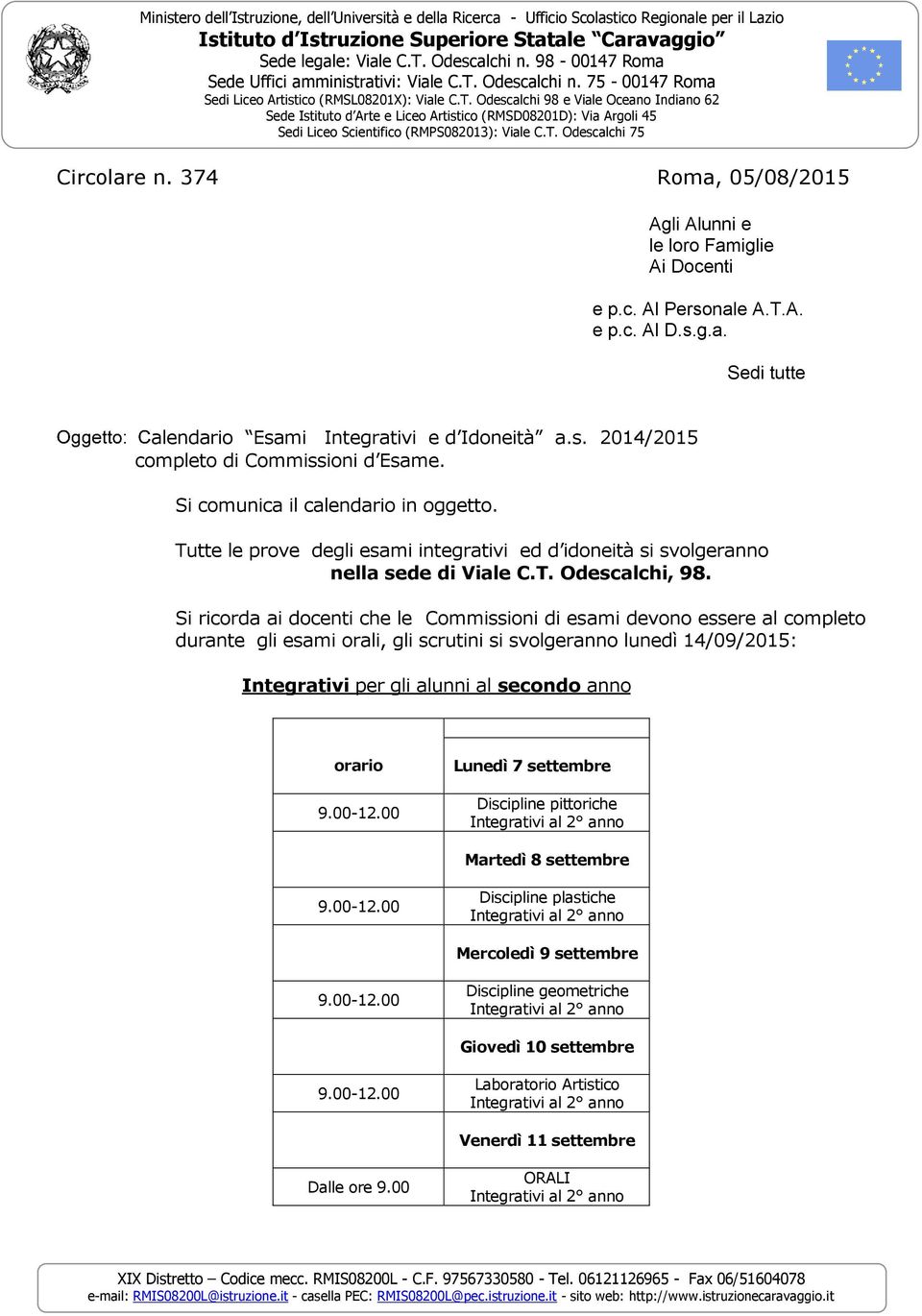 Odescalchi n. 75-00147 Roma Sedi Liceo Artistico (RMSL08201X): Viale C.T.