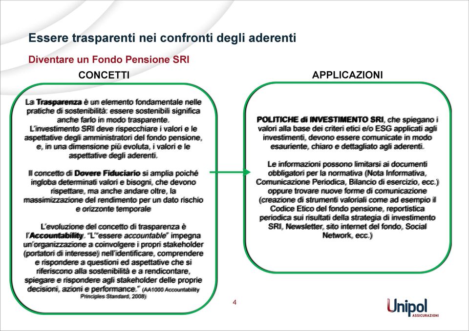 L investimento SRI deve rispecchiare i valori e le aspettative degli amministratori del fondo pensione, e, in una dimensione più evoluta, i valori e le aspettative degli aderenti.