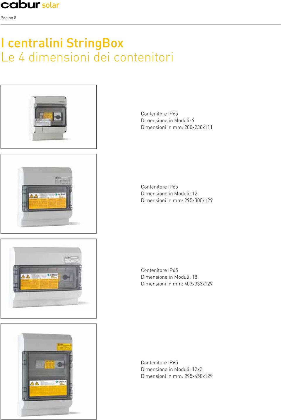 Moduli: 12 Dimensioni in mm: 295x300x129 Contenitore IP65 Dimensione in Moduli: 18