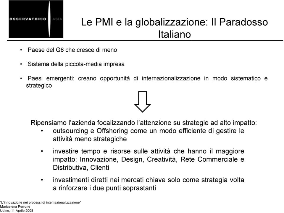 Offshoring come un modo efficiente di gestire le attività meno strategiche investire tempo e risorse sulle attività che hanno il maggiore impatto: