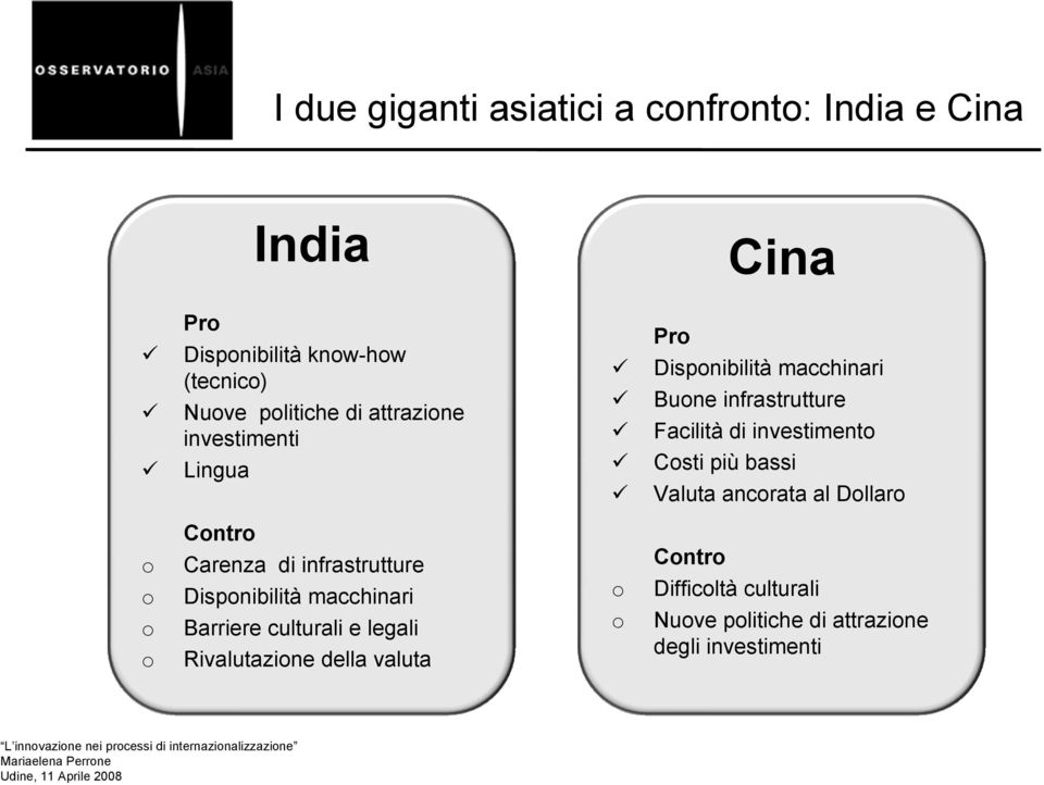 Dollaro o o o o Contro Carenza di infrastrutture Disponibilità macchinari Barriere culturali e legali Rivalutazione della valuta