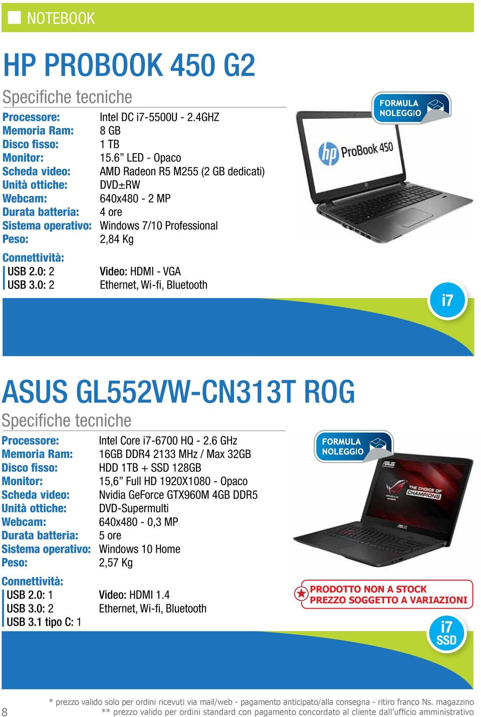 0: 2 Video: HDMI - VGA USB 3.0: 2 Ethernet, Wi-fi, Bluetooth i7 ASUS GL552VW-CN313T ROG Processore: Intel Core i7-6700 HQ - 2.