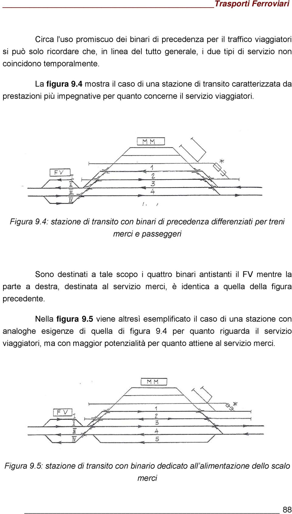 4: stazione di transito con binari di precedenza differenziati per treni merci e passeggeri Sono destinati a tale scopo i quattro binari antistanti il FV mentre la parte a destra, destinata al