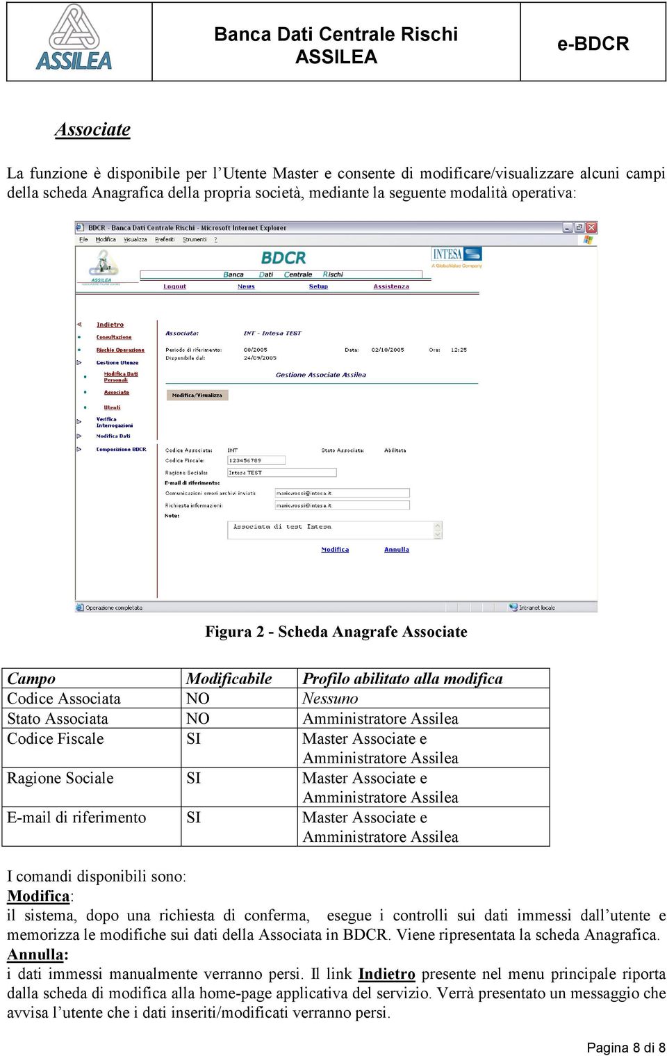 Amministratore Assilea Ragione Sociale SI Master Associate e Amministratore Assilea E-mail di riferimento SI Master Associate e Amministratore Assilea I comandi disponibili sono: Modifica: il