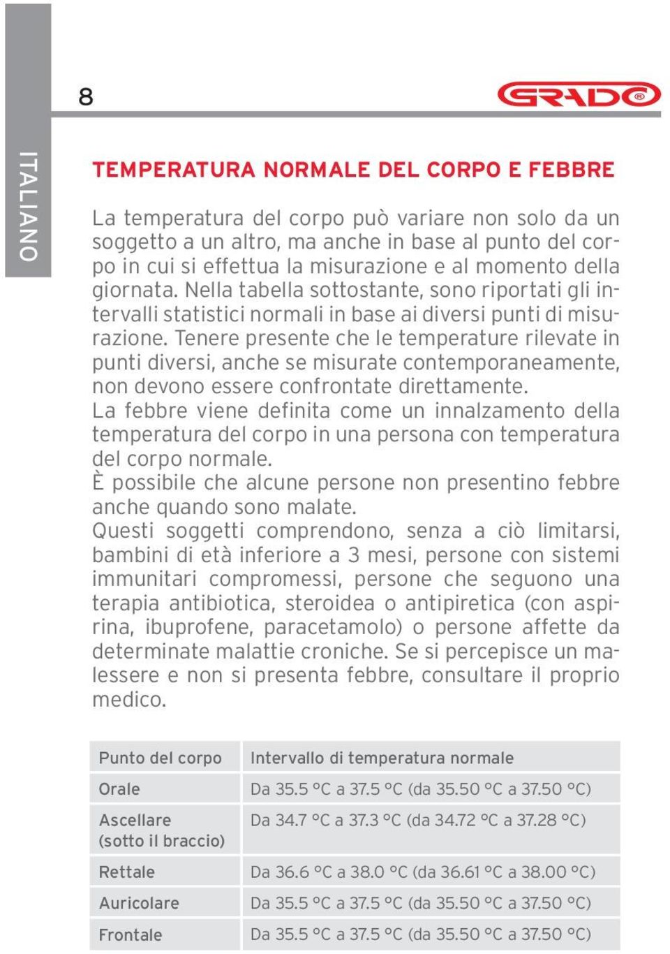 Tenere presente che le temperature rilevate in punti diversi, anche se misurate contemporaneamente, non devono essere confrontate direttamente.