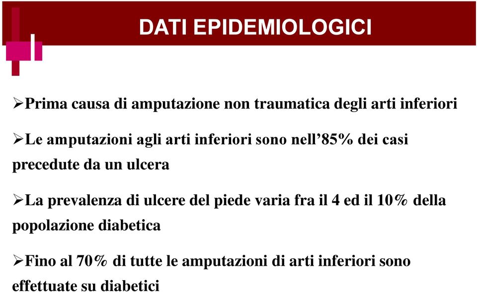 prevalenza di ulcere del piede varia fra il 4 ed il 10% della popolazione diabetica