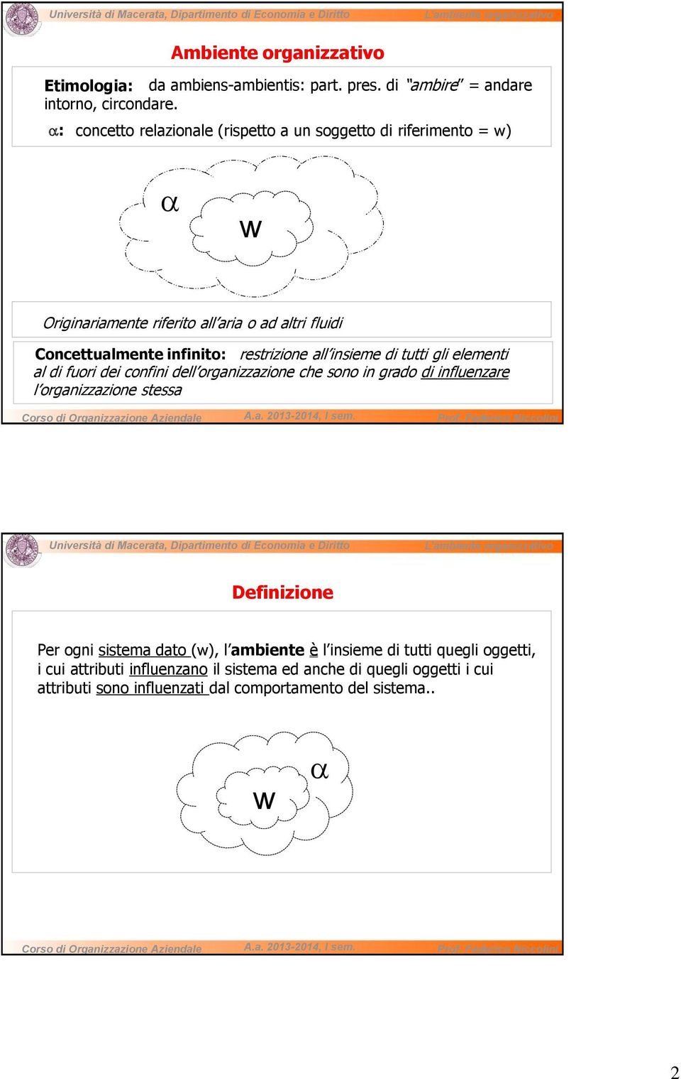 restrizione all insieme di tutti gli elementi al di fuori dei confini dell organizzazione che sono in grado di influenzare l organizzazione stessa