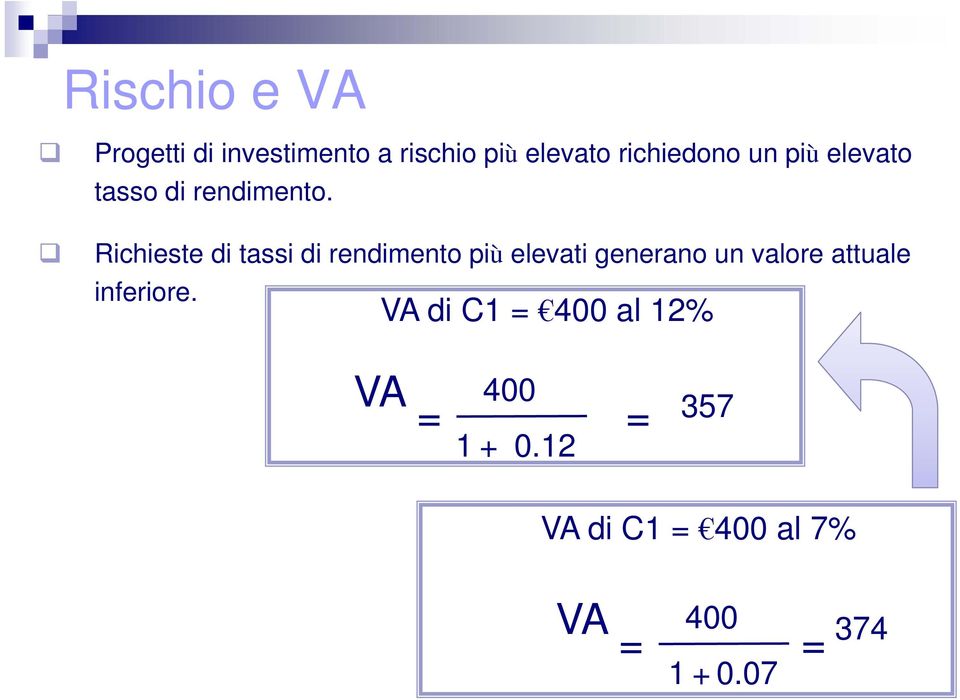 Richieste di tassi di rendimento più elevati generano un valore attuale