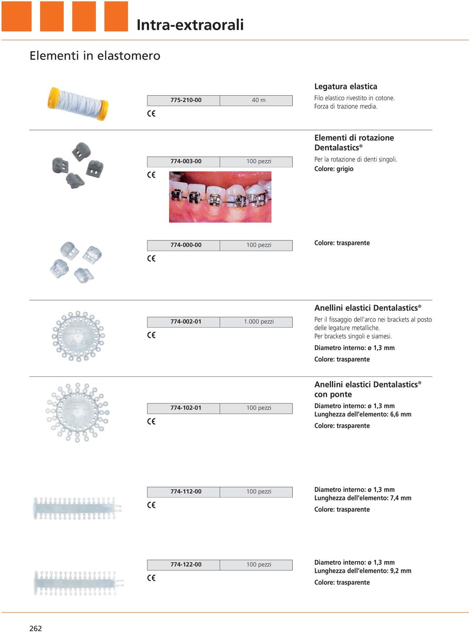 000 pezzi Anellini elastici Dentalastics Per il fissaggio dell arco nei brackets al posto delle legature metalliche. Per brackets singoli e siamesi.