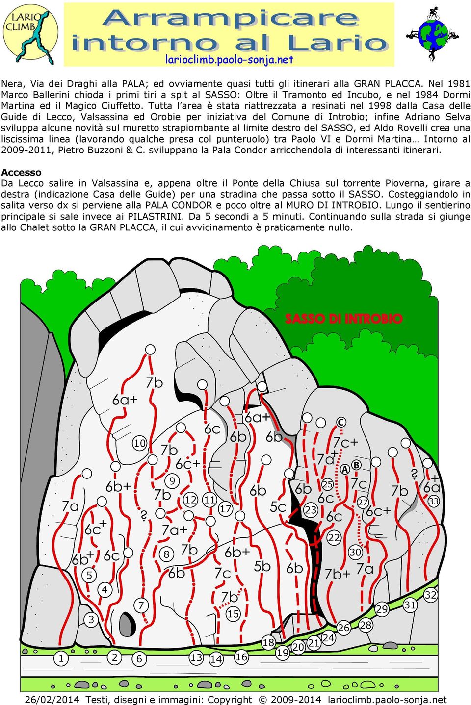 Tutta l area è stata riattrezzata a resinati nel 1998 dalla Casa delle Guide di Lecco, Valsassina ed Orobie per iniziativa del Comune di Introbio; infine Adriano Selva sviluppa alcune novità sul