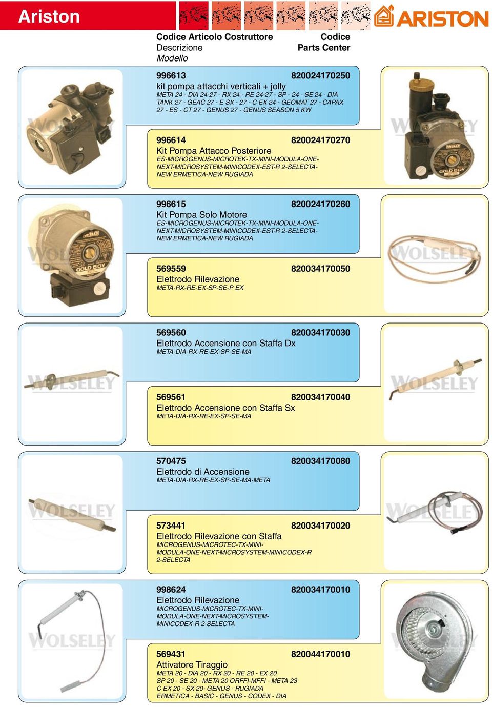 ERMETICA-NEW RUGIADA 996615 820024170260 Kit Pompa Solo Motore ES-MICROGENUS-MICROTEK-TX-MINI-MODULA-ONE- NEXT-MICROSYSTEM-MINICODEX-EST-R 2-SELECTA- NEW ERMETICA-NEW RUGIADA 569559 Elettrodo