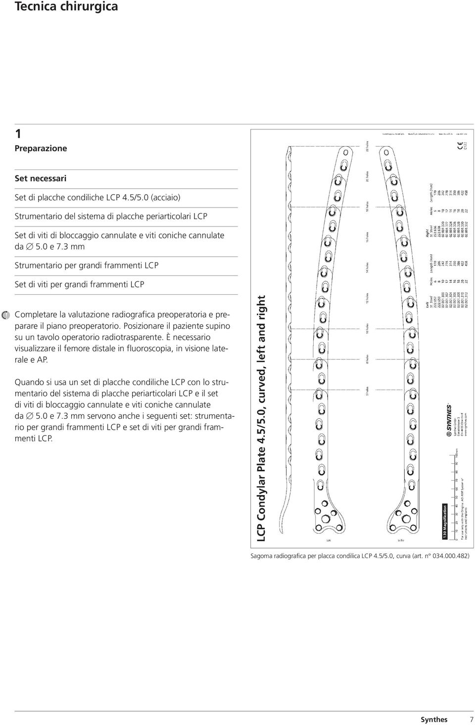 3 mm Strumentario per grandi frammenti LCP Set di viti per grandi frammenti LCP Completare la valutazione radiografica preoperatoria e preparare il piano preoperatorio.