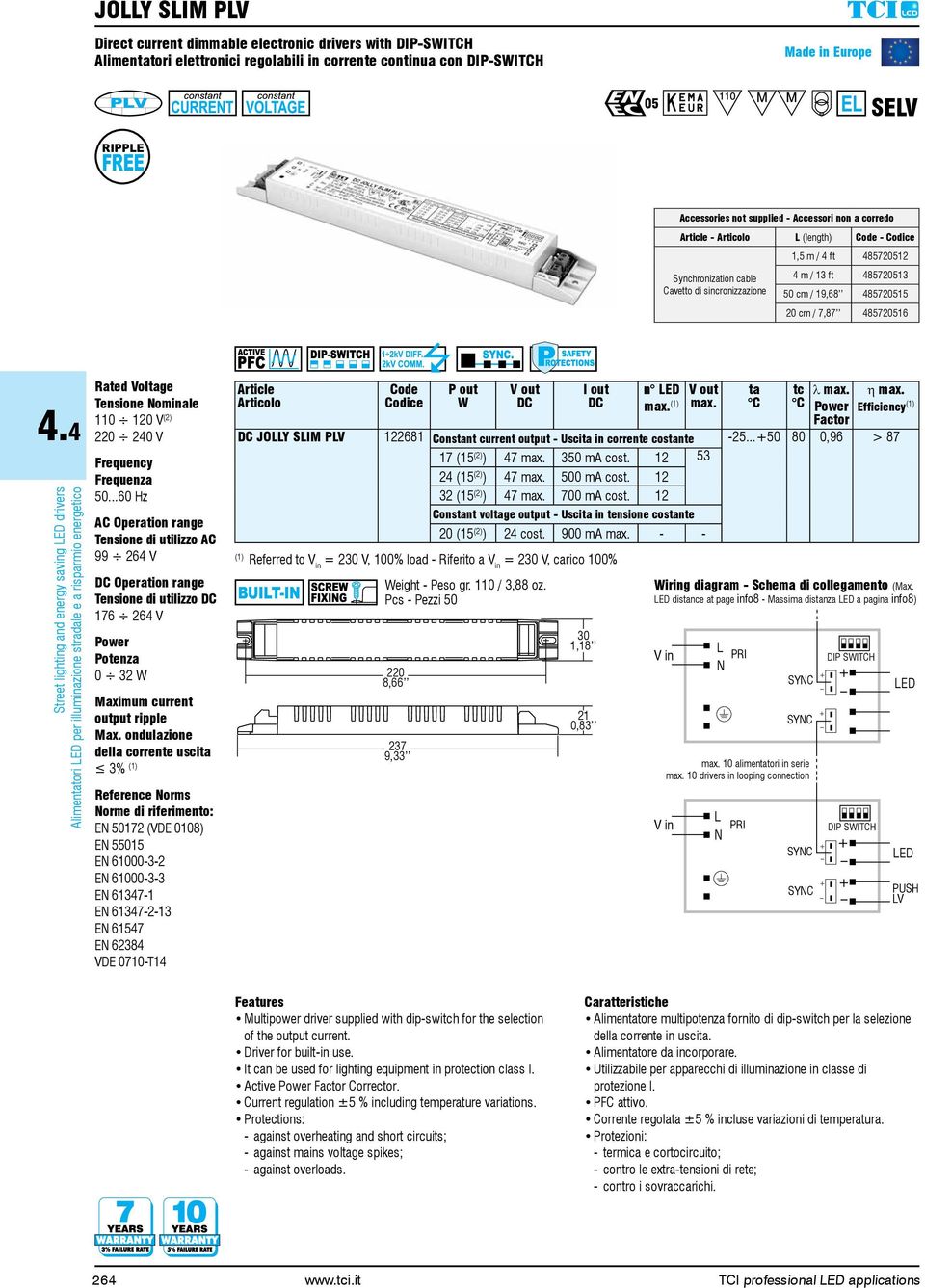 utilizzo 176 264 V 0 32 Reference orms orme di riferimento: E 50172 (VDE 0108) E 55015 E 61000-3-2 E 61000-3-3 E 61347-1 E 61347-2-13 E 61547 E 62384 n l h Efficiency JOY SIM PV 122681 Consnt current