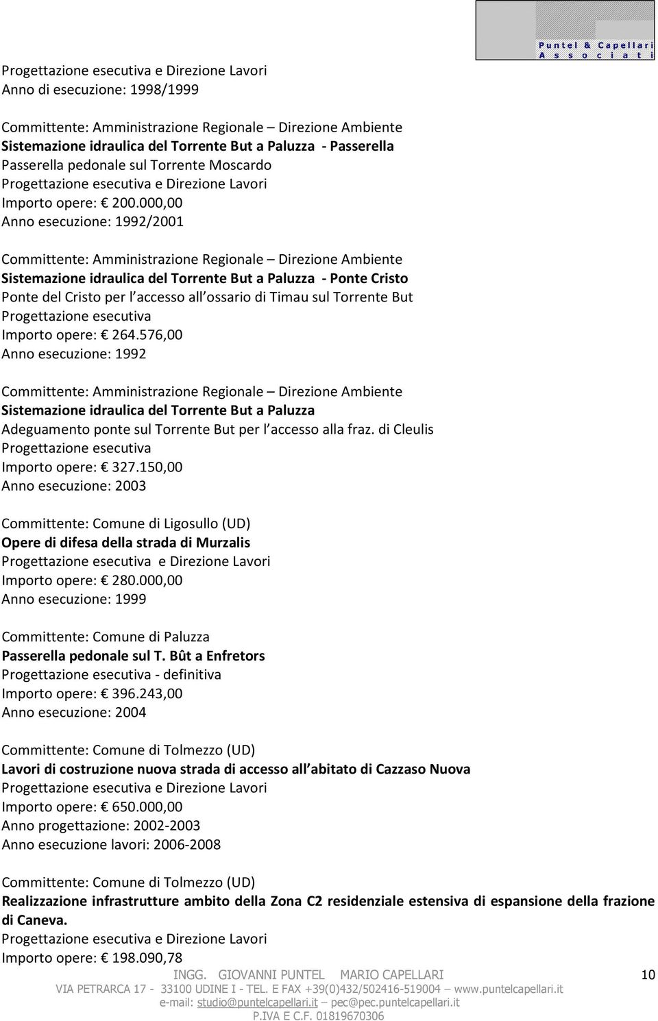 000,00 Anno esecuzione: 1992/2001 Committente: Amministrazione Regionale Direzione Ambiente Sistemazione idraulica del Torrente But a Paluzza - Ponte Cristo Ponte del Cristo per l accesso all ossario