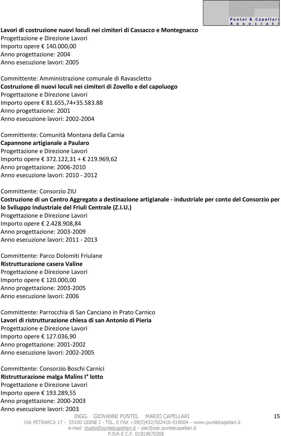 655,74+35.583.88 Anno progettazione: 2001 Anno esecuzione lavori: 2002-2004 Committente: Comunità Montana della Carnia Capannone artigianale a Paularo Importo opere 372.122,31 + 219.