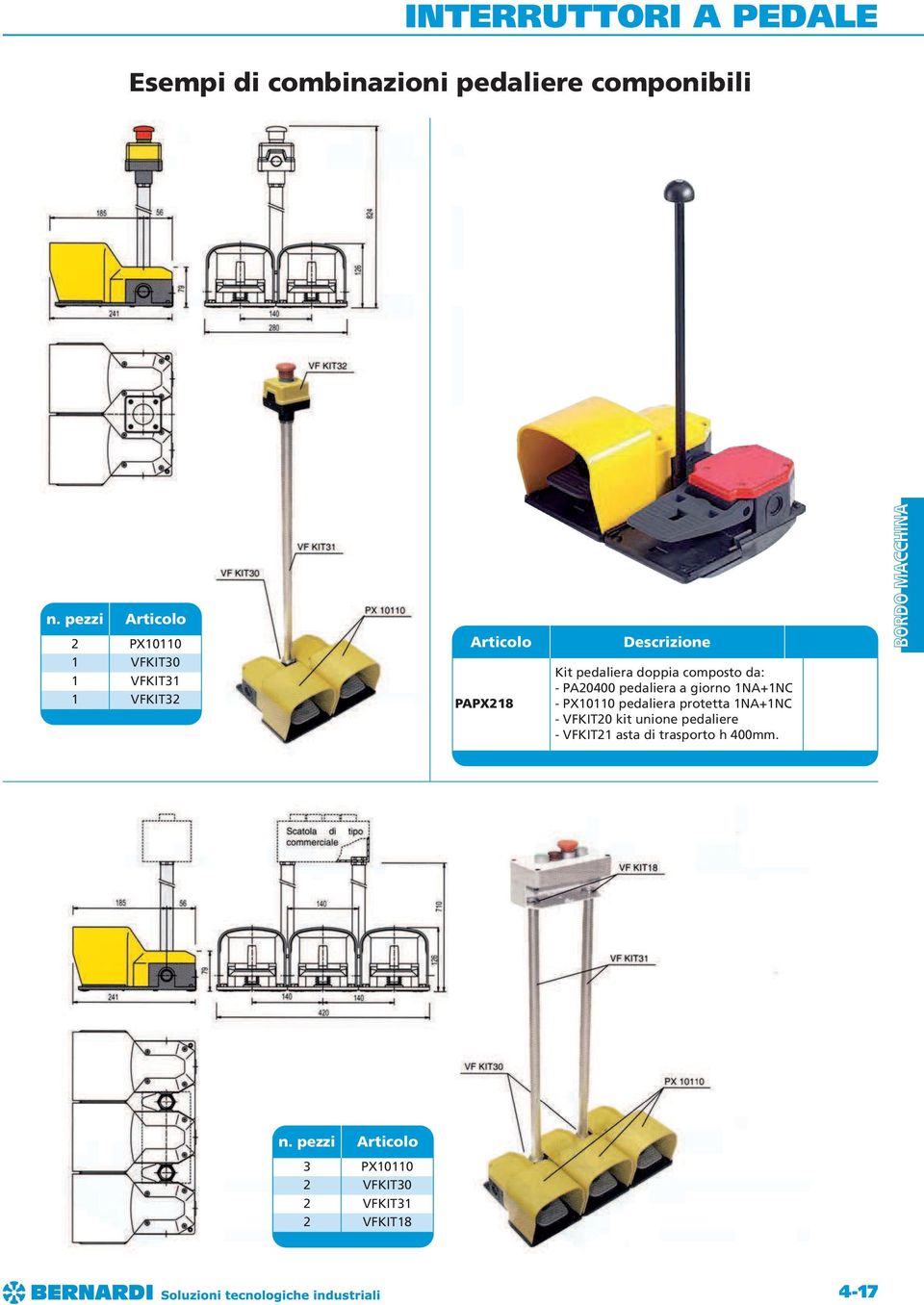 da: - PA0 pedaliera a giorno - PX10110 pedaliera protetta - VFKIT kit unione