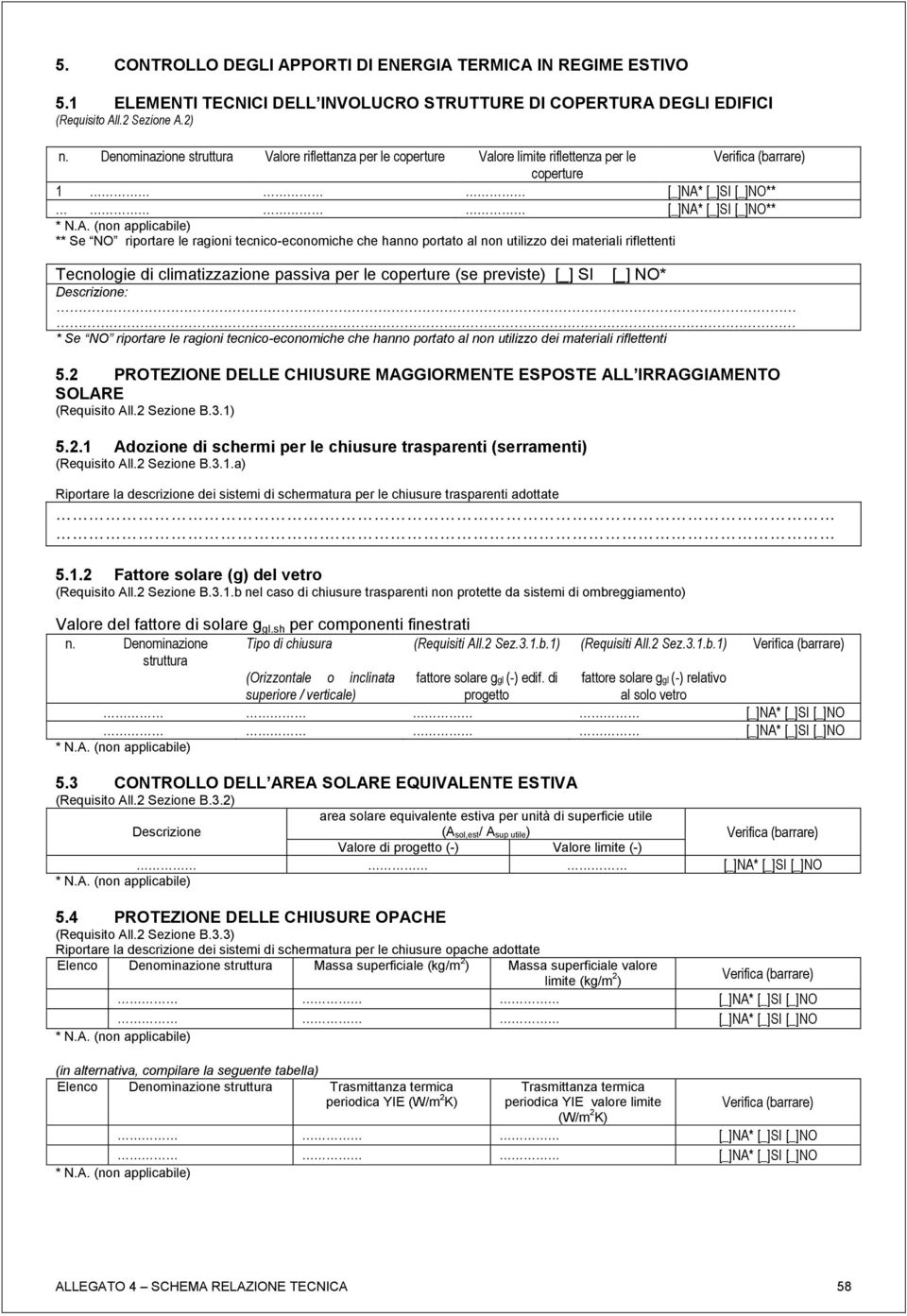 hanno portato al non utilizzo dei materiali riflettenti Tecnologie di climatizzazione passiva per le coperture (se previste) [_] SI [_] NO* Descrizione: * Se NO riportare le ragioni