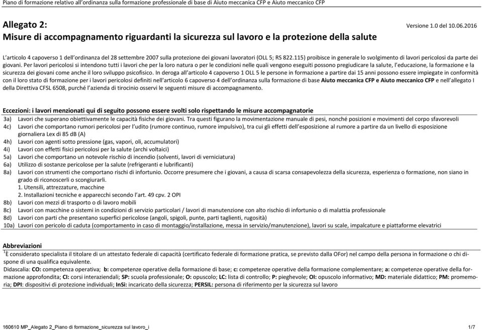 822.115) proibisce in generale lo svolgimento lavori pericolosi da parte dei giovani.