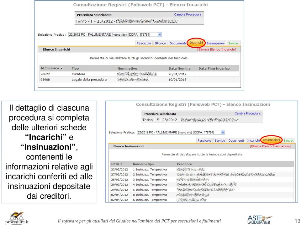 contenenti le informazioni relative agli incarichi