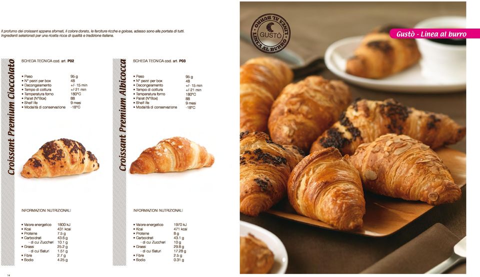 P02 95 g 48 +/- 15 min +/-21 min 88 Croissant Premium Albicocca SCHEDA TECNICA cod. art.