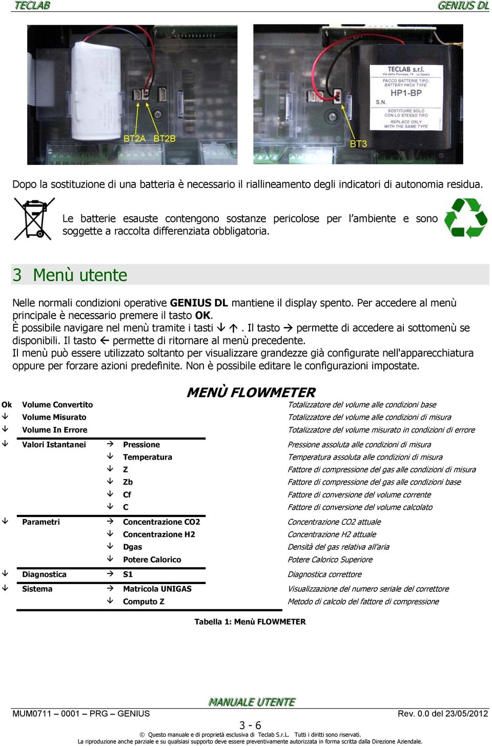 3 Menù utente Nelle normali condizioni operative GENIUS DL mantiene il display spento. Per accedere al menù principale è necessario premere il tasto OK. È possibile navigare nel menù tramite i tasti.