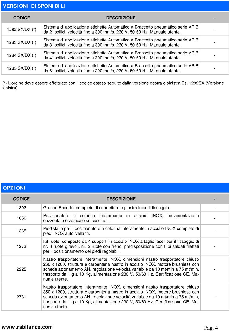 Sistema di applicazione etichette Automatico a Braccetto pneumatico serie AP.B da 4 pollici, velocità fino a 300 mm/s, 230 V, 5060 Hz.