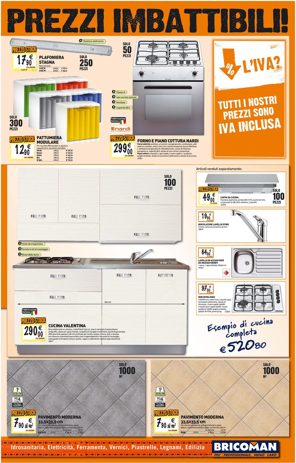 raccolta differenziata, in plastica, capacità 20 lt, secchiello estraibile 28633 12, Verde 28637 12, Rosso Giallo 28643 12, 28645 12, Blu Grigio 28647 12, FORNO E PIANO COTTURA NARDI Forno elettrico