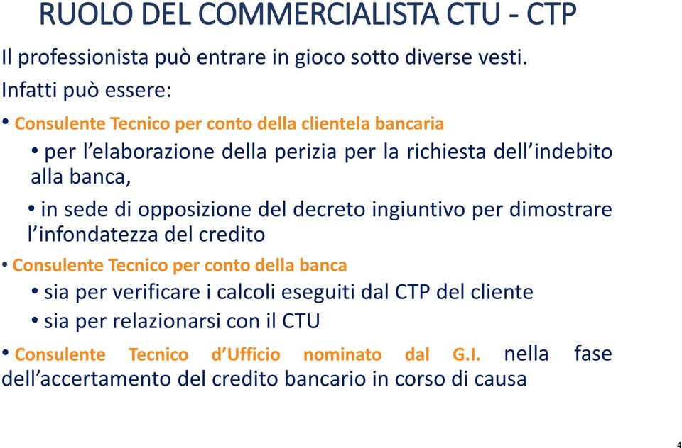 banca, in sede di opposizione del decreto ingiuntivo per dimostrare l infondatezza del credito Consulente Tecnico per conto della banca sia per