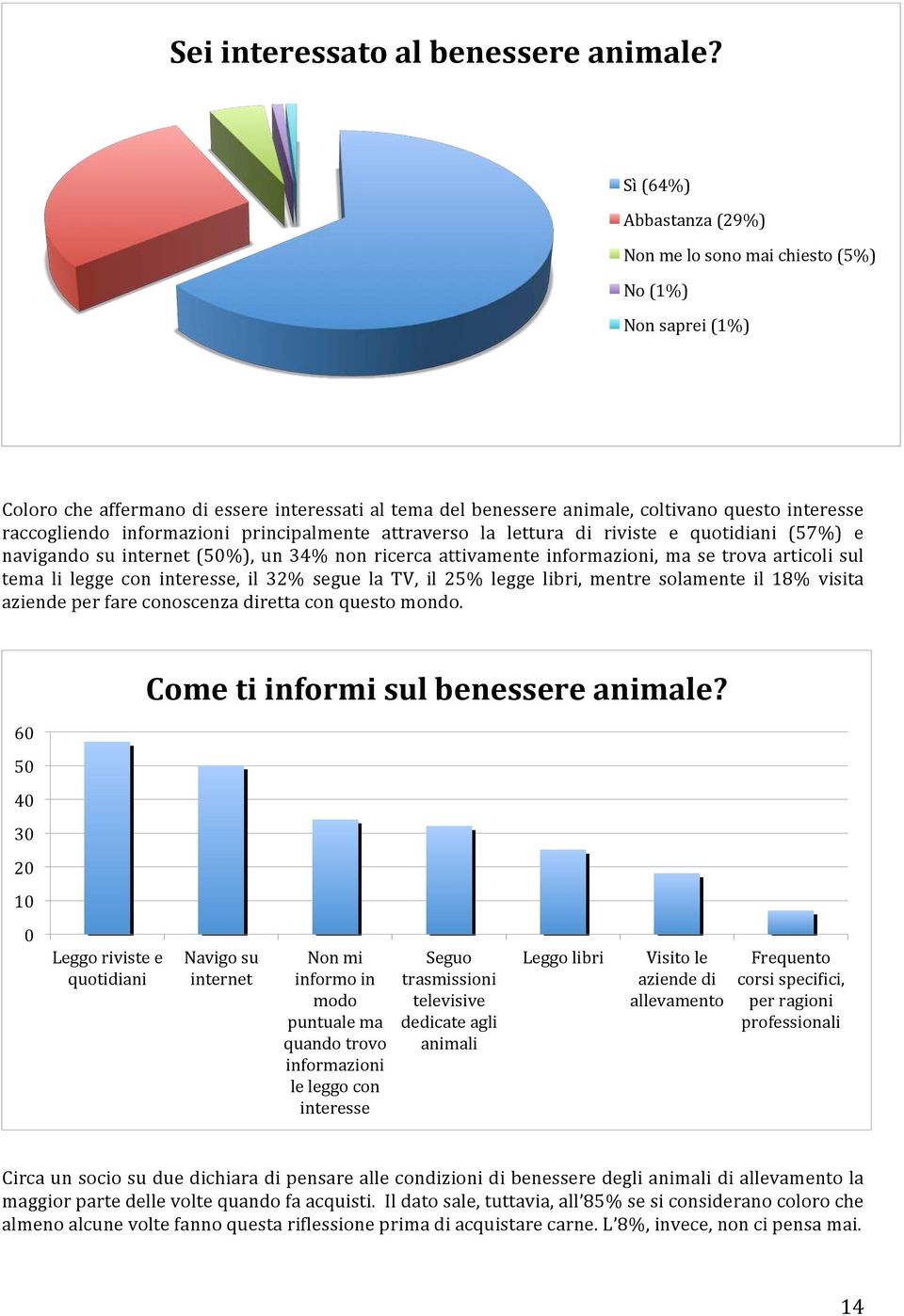 informazioni principalmente attraverso la lettura di riviste e quotidiani (57%) e navigando su internet (50%), un 34% non ricerca attivamente informazioni, ma se trova articoli sul tema li legge con