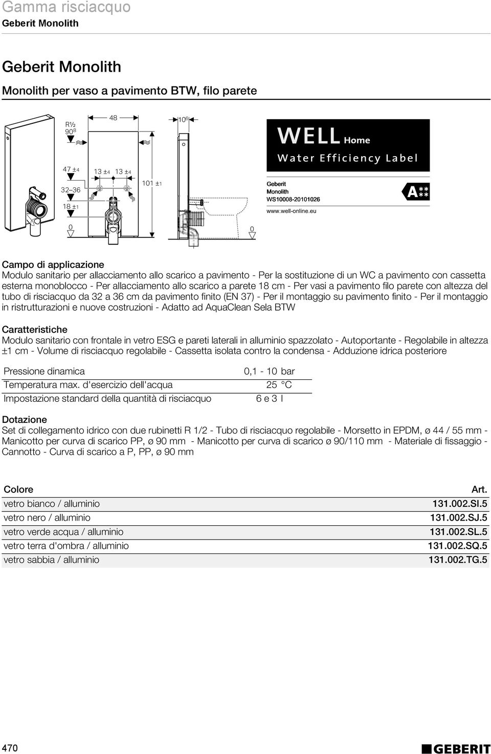 da pavimento finito (EN 37) - Per il montaggio su pavimento finito - Per il montaggio in ristrutturazioni e nuove costruzioni - Adatto ad AquaClean Sela BTW Modulo sanitario con frontale in vetro ESG