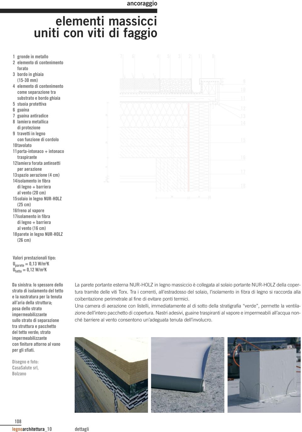 12lamiera forata antinsetti per aerazione 13spazio aerazione (4 cm) 14isolamento in fibra di legno + barriera al vento (20 cm) 15solaio in legno NUR-HOLZ (25 cm) 16freno al vapore 17isolamento in