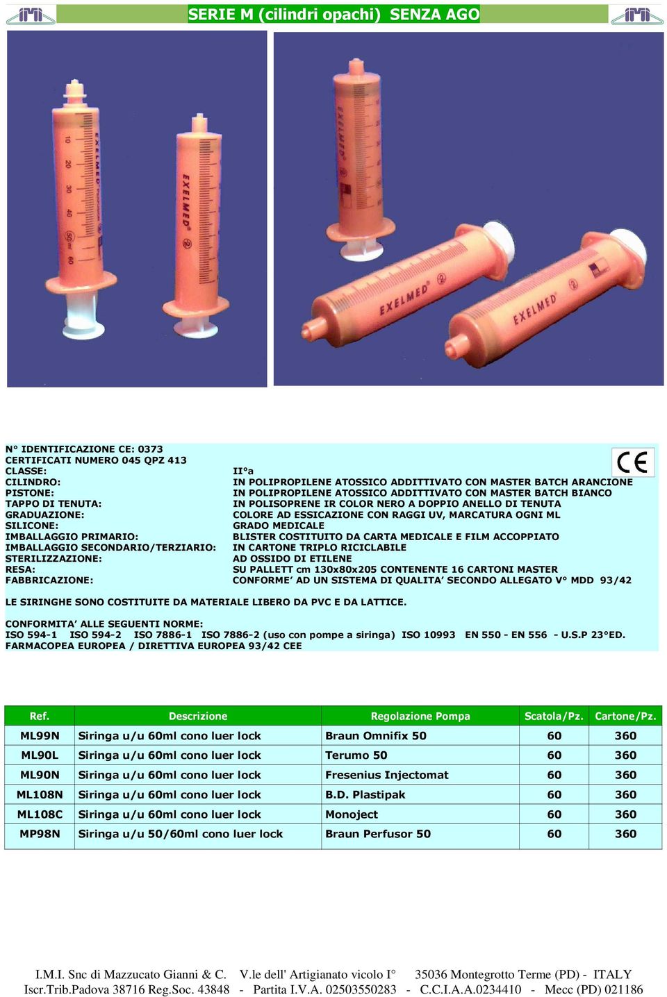 ML99N Siringa u/u 60ml cono luer lock Braun Omnifix 50 60 360 ML90L Siringa u/u 60ml cono luer lock Terumo 50 60 360 ML90N Siringa u/u 60ml cono luer lock Fresenius Injectomat 60 360