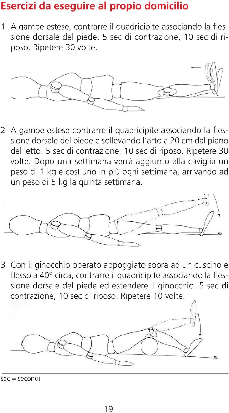 Dopo una settimana verrà aggiunto alla caviglia un peso di 1 kg e così uno in più ogni settimana, arrivando ad un peso di 5 kg la quinta settimana.