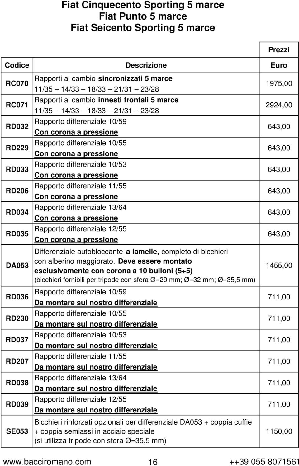 differenziale 10/53 Con corona a pressione Rapporto differenziale 11/55 Con corona a pressione Rapporto differenziale 13/64 Con corona a pressione Rapporto differenziale 12/55 Con corona a pressione