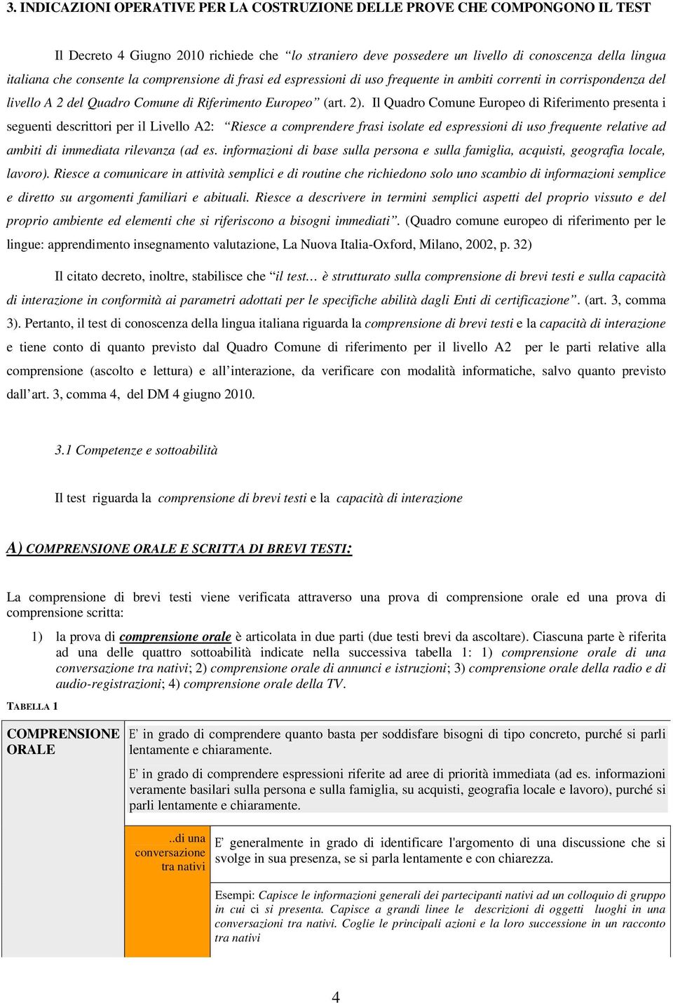 Il Quadro Comune Europeo di Riferimento presenta i seguenti descrittori per il Livello A2: Riesce a comprendere frasi isolate ed espressioni di uso frequente relative ad ambiti di immediata rilevanza