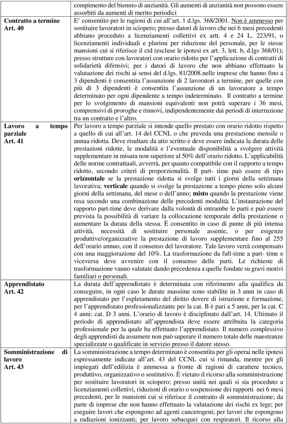 Non è ammesso per sostituire lavoratori in sciopero; presso datori di lavoro che nei 6 mesi precedenti abbiano proceduto a licenziamenti collettivi ex artt. 4 e 24 L.