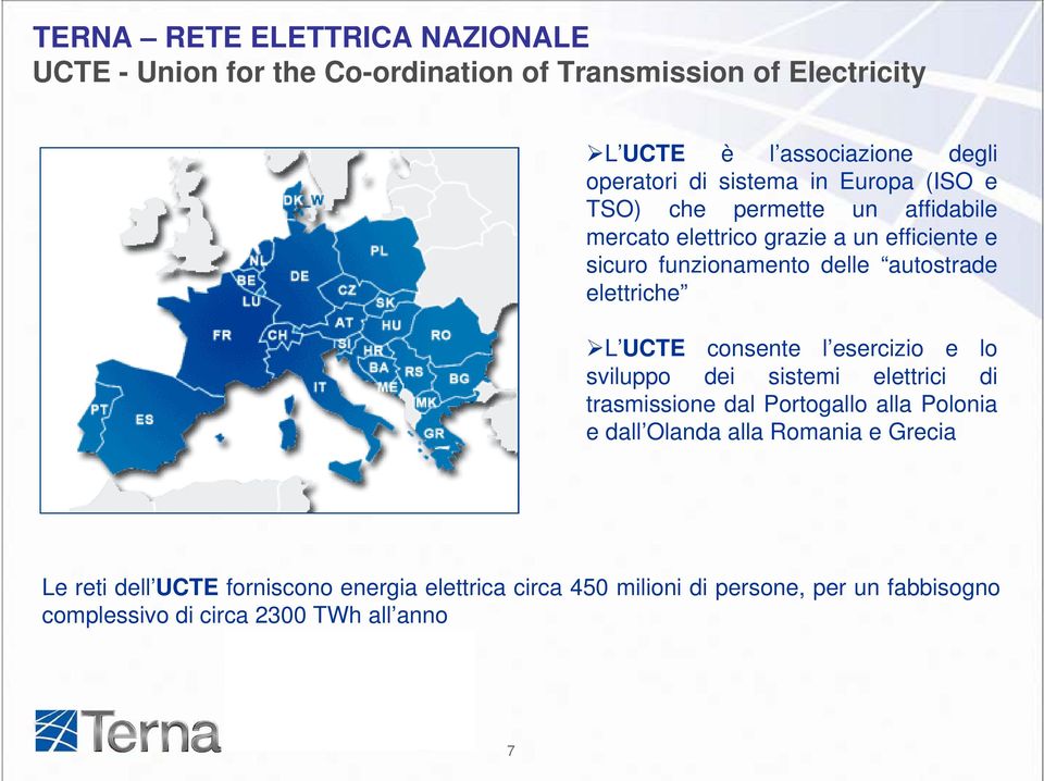 elettriche L UCTE consente l esercizio e lo sviluppo dei sistemi elettrici di trasmissione dal Portogallo alla Polonia e dall Olanda alla