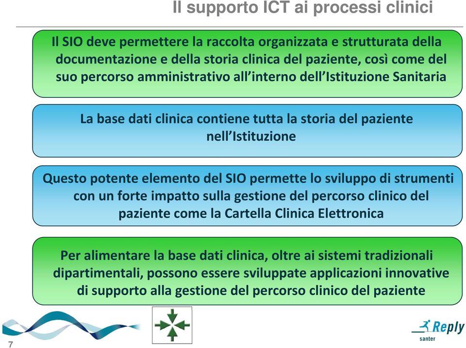 del SIO permette lo sviluppo di strumenti con un forte impatto sulla gestione del percorso clinico del paziente come la Cartella Clinica Elettronica Per alimentare la