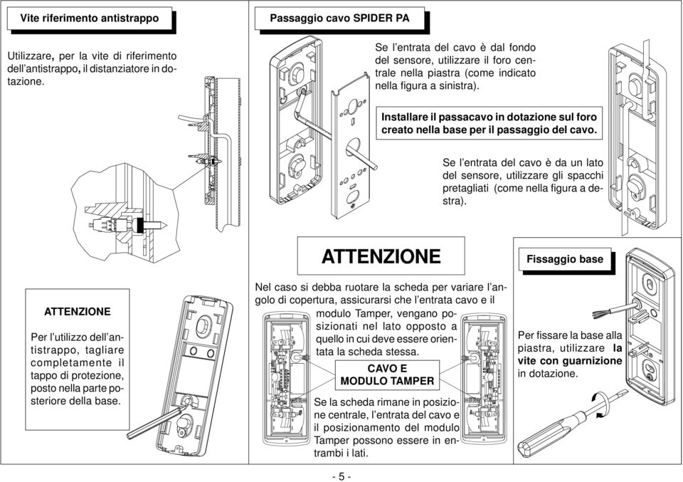 Installare il passacavo in dotazione sul foro creato nella base per il passaggio del cavo.