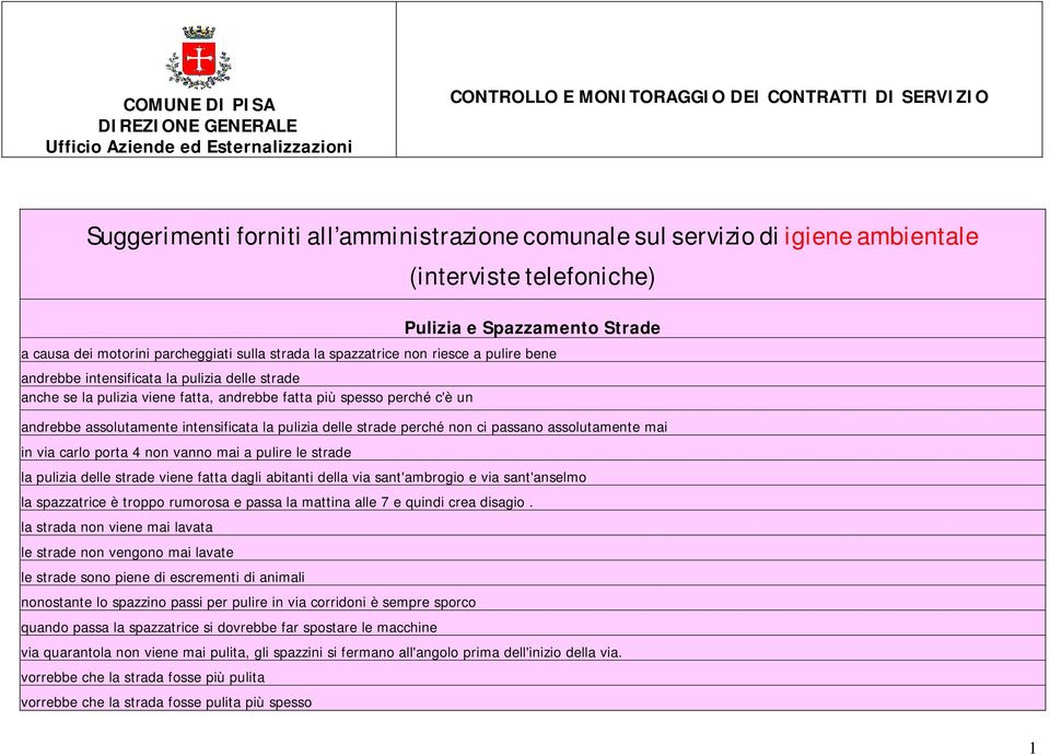 strade perché non ci passano assolutamente mai in via carlo porta 4 non vanno mai a pulire le strade la pulizia delle strade viene fatta dagli abitanti della via sant'ambrogio e via sant'anselmo la