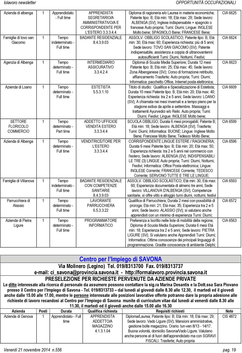 time Parrucchiera di Alassio Azienda di Pietra Ligure 1 Tempo determinato - Full time 1 Tempo determinato - Full time APPRENDISTA SEGRETARIO/A AMMINISTRATIVO/A E CORRISPONDENTE PER L'ESTERO 3.3.3.4.