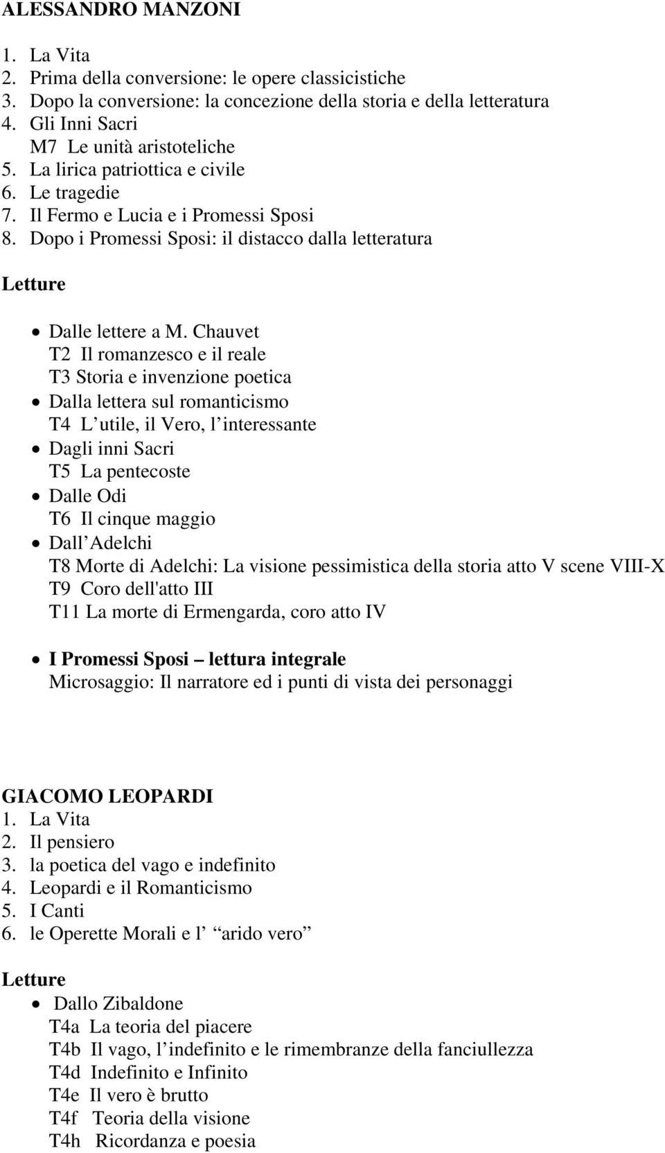 Chauvet T2 Il romanzesco e il reale T3 Storia e invenzione poetica Dalla lettera sul romanticismo T4 L utile, il Vero, l interessante Dagli inni Sacri T5 La pentecoste Dalle Odi T6 Il cinque maggio