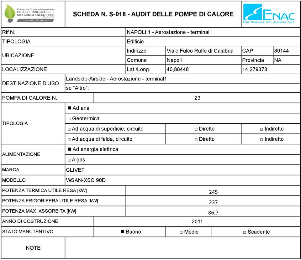 UTILE RESA [kw] 245 POTENZA FRIGORIFERA