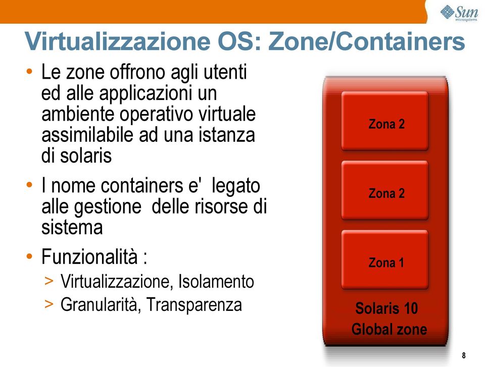 containers e' legato alle gestione delle risorse di sistema Funzionalità : >